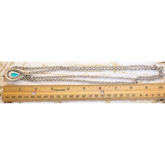 18 inch, Vintage Blue Teardrop Silver Tone Multi Strand Necklace by Avon - BP1 - Picture 3 of 3